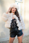 Beige Luxury Fur 5 Row Cropped Sleeve Jacket