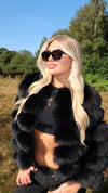 Black Luxury Fur 5 Row Cropped Sleeve Jacket