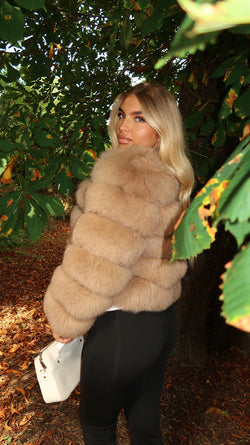 Tan Luxury Fur 5 Row Cropped Sleeve Jacket