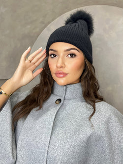 Charcoal Premium Faux Fur Bobble Hat