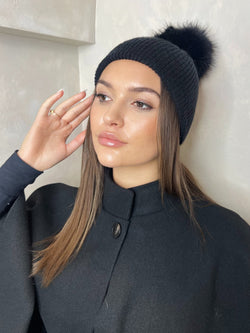 Black Premium Faux Fur Bobble Hat