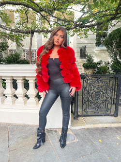 Red Luxury Fur 5 Row Long Sleeve Jacket