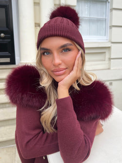 Burgundy Premium Faux Fur Bobble Hat