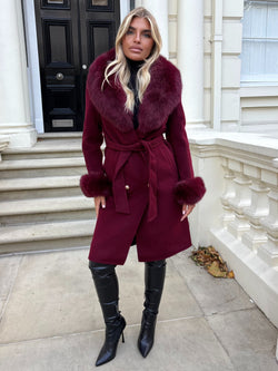 Burgundy Luxury Fur Cashmere Coat