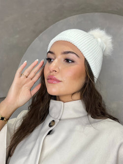 Cream Premium Faux Fur Bobble Hat