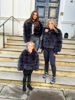Charcoal Kids Faux Fur Coat - H&L