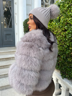 Light Grey Premium Faux Fur Bobble Hat - H&L