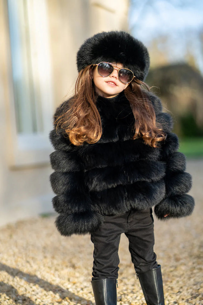 Girls fur coat black online