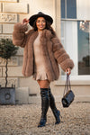 Tan Luxury Fur Mid-Length Coat