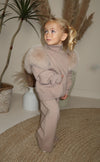 Childrens Beige Luxury Fur Roll Neck Wide Leg Tracksuit