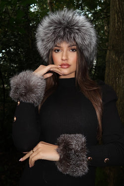 Two Tone Grey Snap Band Luxury Fur Cuffs