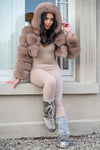 Tan Luxury Fur Hooded Jacket