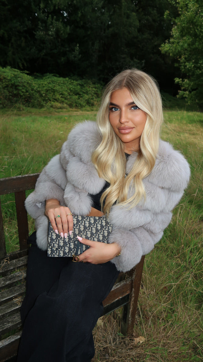 Light Grey Luxury Fur Row Cropped Sleeve Jacket – Luca London