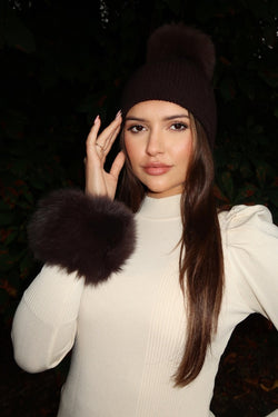 Chocolate Luxury Fur Bobble Hat