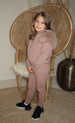 Childrens Taupe Luxury Fur Tracksuit