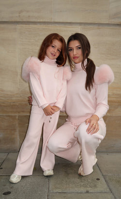 Baby Pink Luxury Fur Roll Neck Wide Leg Tracksuit