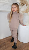 Childrens Beige Luxury Fur Roll Neck Jogger Tracksuit