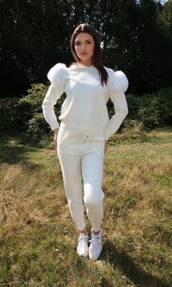 Cream Luxury Fur Tracksuit