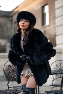 Black Luxury Fur Mid Length Coat