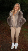 Taupe Luxury Fur Biker Style Jacket