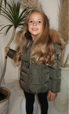 Childrens Khaki Luxury Fur Padded Belted Coat