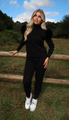 Black Luxury Fur Roll Neck Jogger Tracksuit