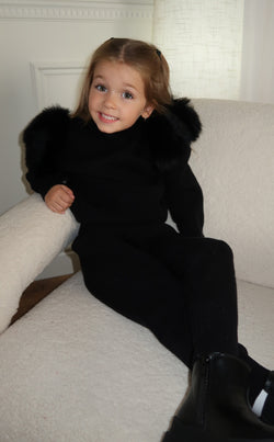 Childrens Black Luxury Fur Tracksuit