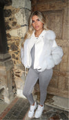 Light Grey Luxury Fur Biker Style Jacket