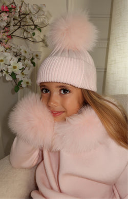 Childrens Baby Pink Luxury Fur Bobble Hat