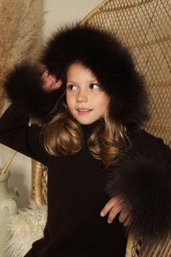 Childrens Chocolate Luxury Fur Trim Hood & Cuff Tracksuit