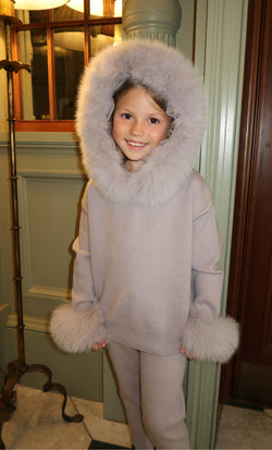 Childrens Light Grey Luxury Fur Trim Hood & Cuff Tracksuit