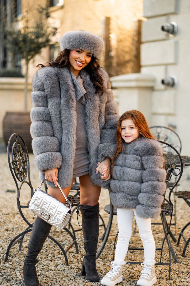 Grey Luxury Fur Mid Length Coat – Luca London