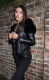 Black/Black Collarless Luxury Fur Biker Jacket