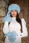 Baby Blue Luxury Fur Leather Gloves