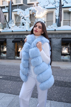 Baby Blue Luxury Fur 6 Row Gilet