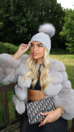 Grey/Two Tone Luxury Fur Bobble Hat