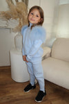 Childrens Baby Blue Luxury Fur Roll Neck Jogger Tracksuit