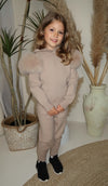 Childrens Beige Luxury Fur Tracksuit