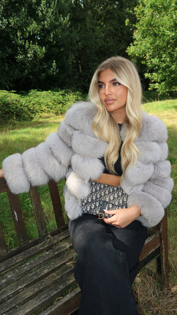 Luxury Fur 5 Row Cropped Sleeve Jacket ~ Light Grey