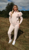 Baby Pink Luxury Fur Roll Neck Jogger Tracksuit