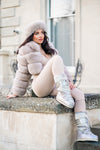 Dark Beige Luxury Fur Hooded Jacket