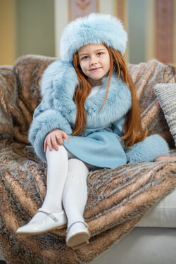 Children's Luxury Fur Cashmere Coat ~ Baby Blue