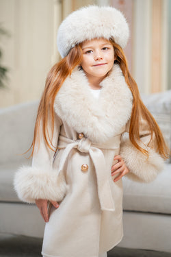 Children's Luxury Fur Cashmere Coat ~ Light Beige