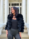 Black Luxury Fur 5 Row Long Sleeve Jacket