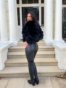 Black Luxury Fur 5 Row Long Sleeve Jacket
