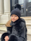 Childrens Black Premium Faux Fur Bobble Hat