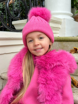 Childrens Hot Pink Premium Faux Fur Bobble Hat