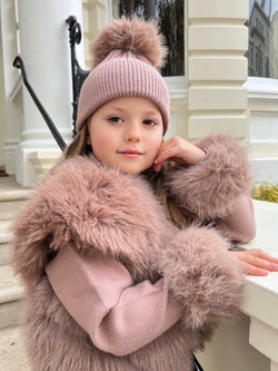 Childrens Taupe Premium Faux Fur Bobble Hat