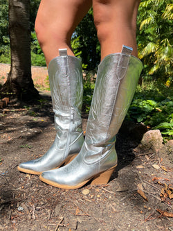 Silver Metallic Faux Leather Cowboy Boots