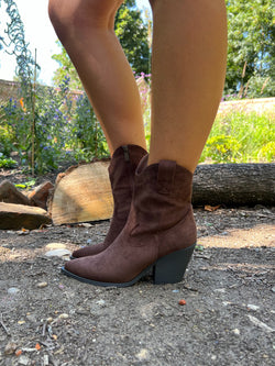 Chocolate Faux Suede Shorter Cowboy Boots